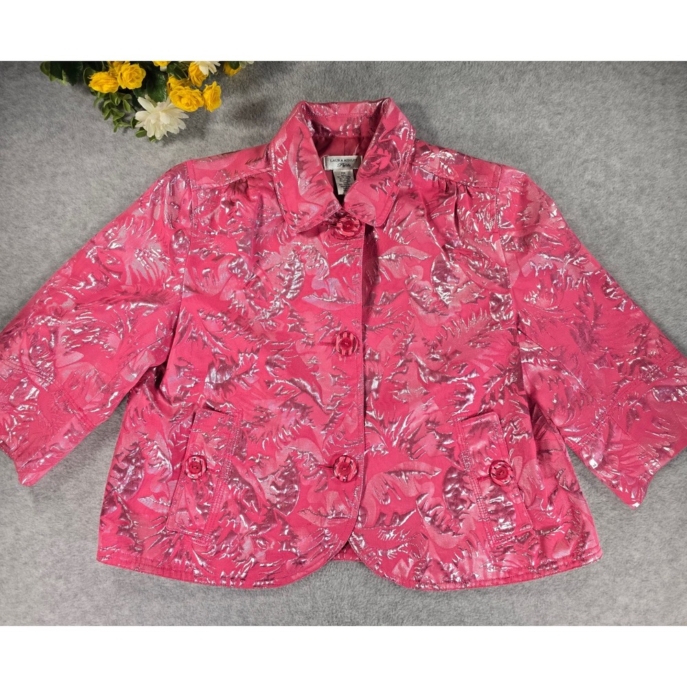 Laura Ashley Blazer Petites PM Medium Jacket Crop‎ Metallic Pink Top Barbiecore
